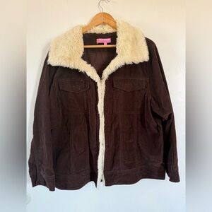Y2K Brown Corduroy Fur Trimmed Jacket Size 2X